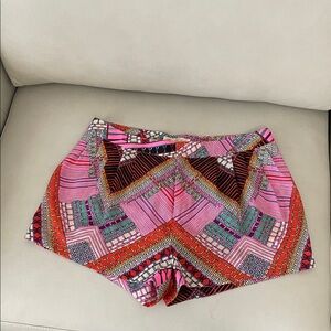 MARA HOFFMAN bright stripe woven print Kasuri pink pleated athletic shorts 6 S